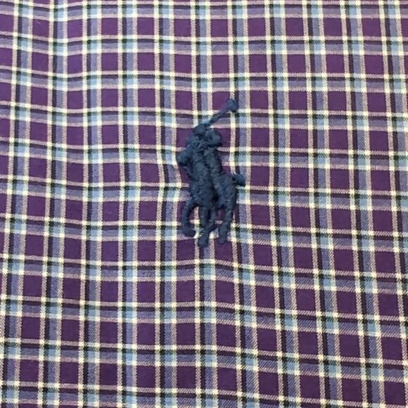 Ralph Lauren Custom Fit Button Down Dress Shirt Plaid Pleated Blue Label - Picture 3 of 9